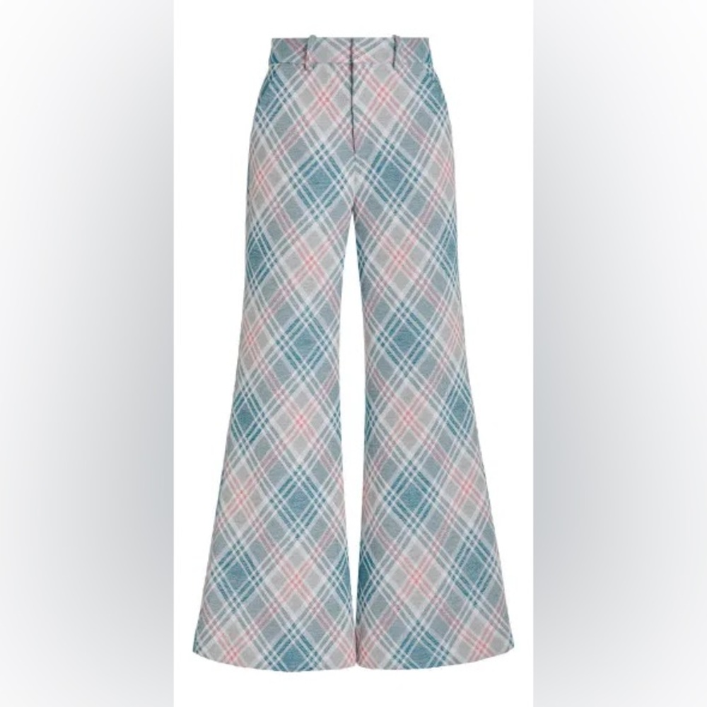 Rosie Assoulin Blue and Pink Plaid Pants